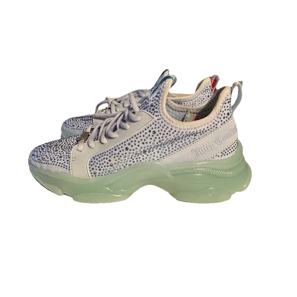 New Juicy Couture Adana Natural Rhinestones Lace Up Sky Blue Sneakers Size 8 New